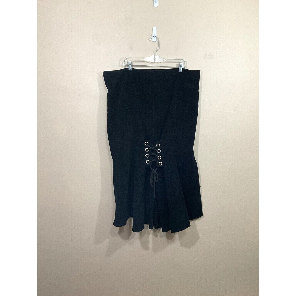 VTG Womens Lace Up Back Corduroy Midi Skirt 20 Black Goth Y2K Grunge Whimsigoth